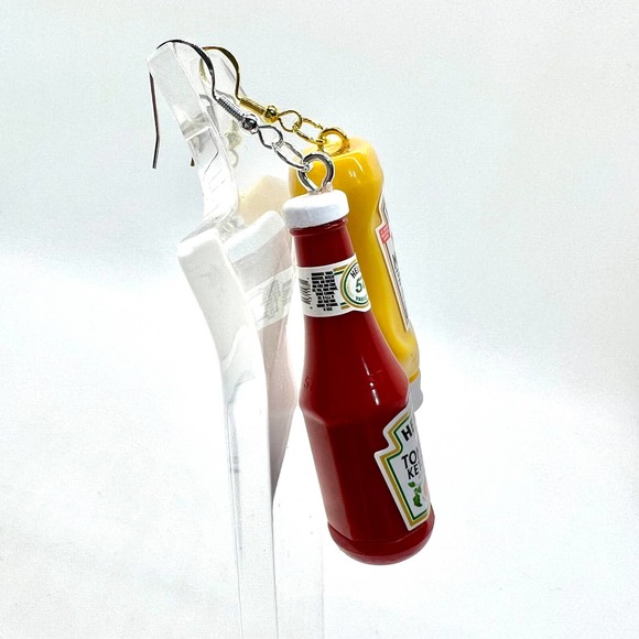 Ketchup & Mustard Earrings - Condiment Earrings - Burger Earrings - Picnic Earri - Picture 3 of 8